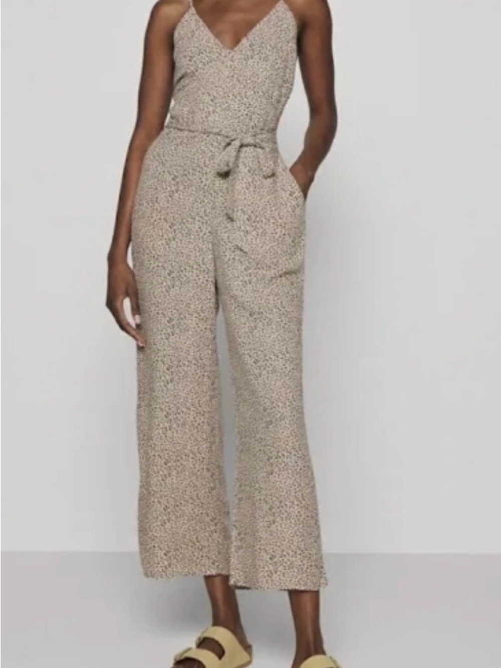 Abercrombie & Fitch Neutral Speckle V-Neck Wide-Leg Jumpsuit